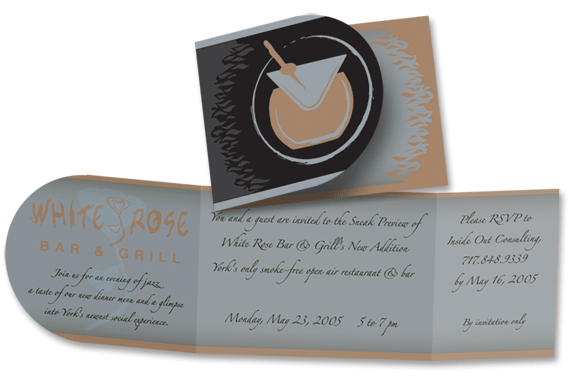 Design of the special invitation to the Reopening of White Rose Bar and Grill